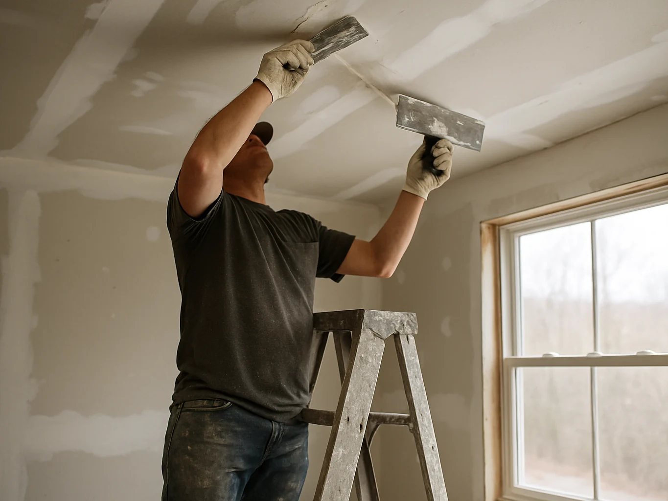 Crew working on ceiling repair