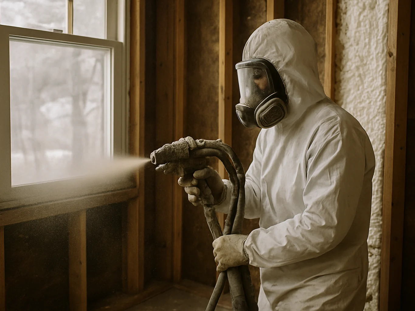 Crew working on spray foam insulation