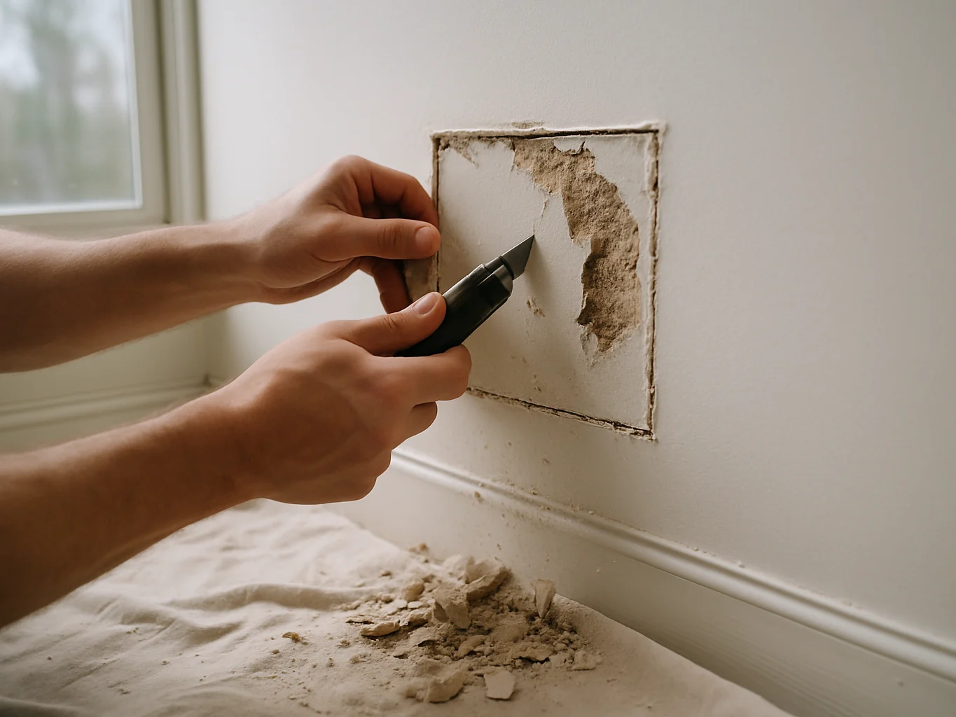 Crew working on wall repair